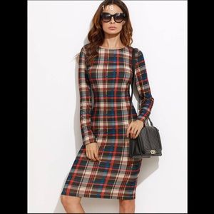 Plaid Midi Pencil Dress